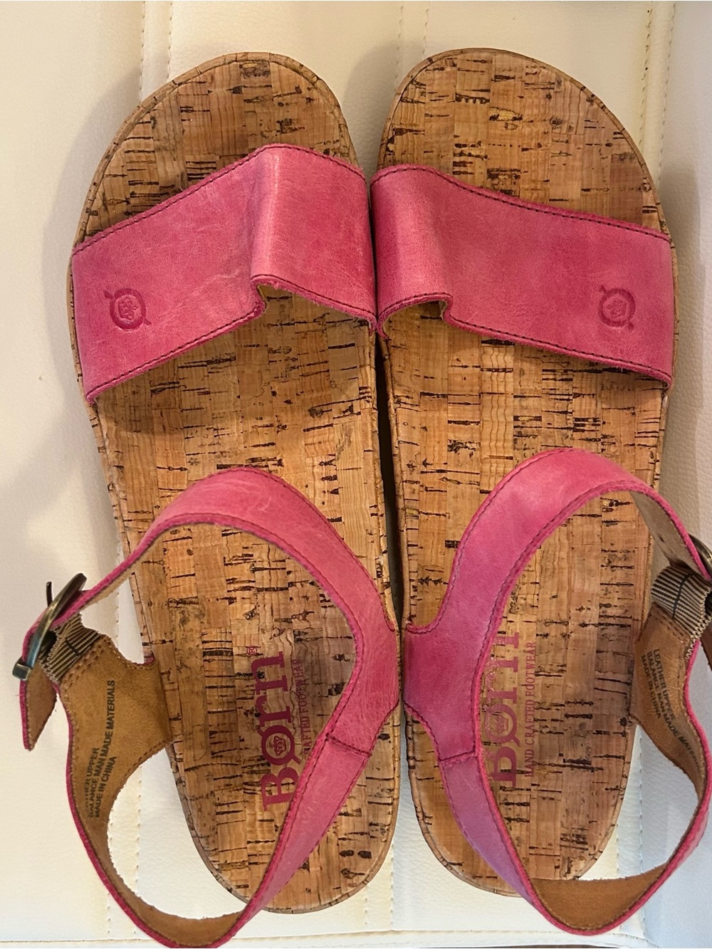 Born Women's Sandal Sari BR0035512 Leather Cork Platform Buckle Size 10 Pink